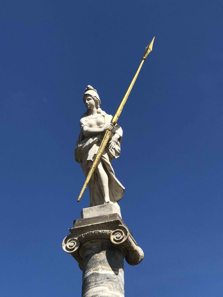 18th century Italian marble sculpture on a tall pedestal, Kuskovo estate grounds. Image: Arnold Pinto/menews247